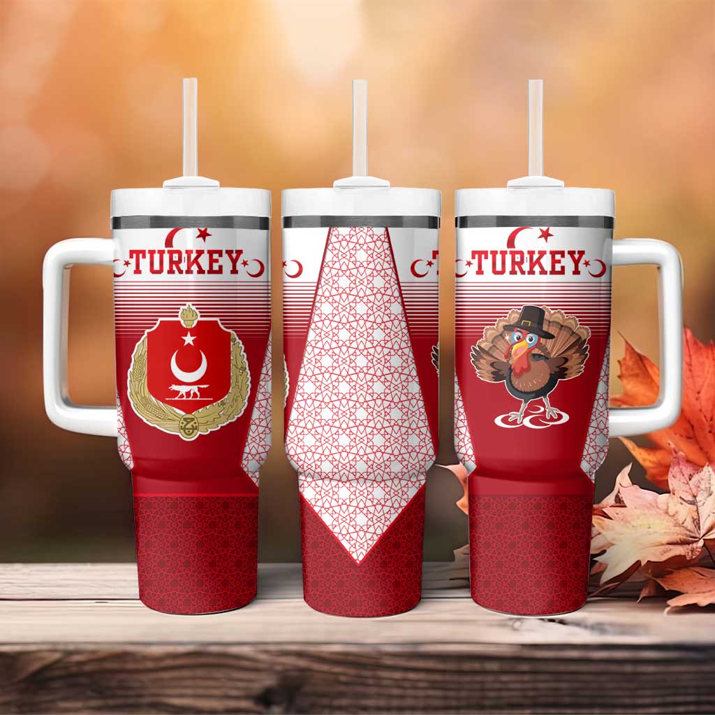 Turkey National Emblem and Cartoon Turkey Bird Tumbler With Handle with Red and White Gradient Design