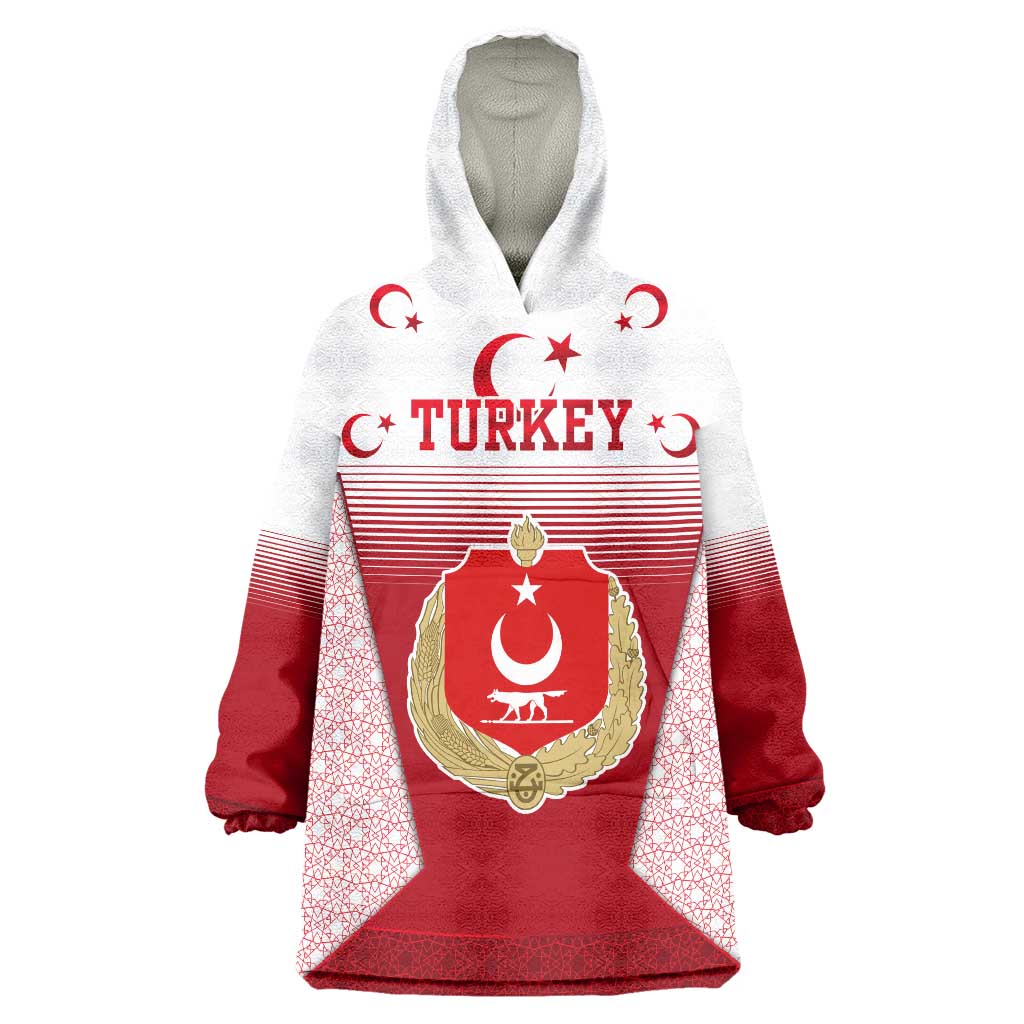 Turkey National Emblem and Cartoon Turkey Bird Wearable Blanket Hoodie with Red and White Gradient Design