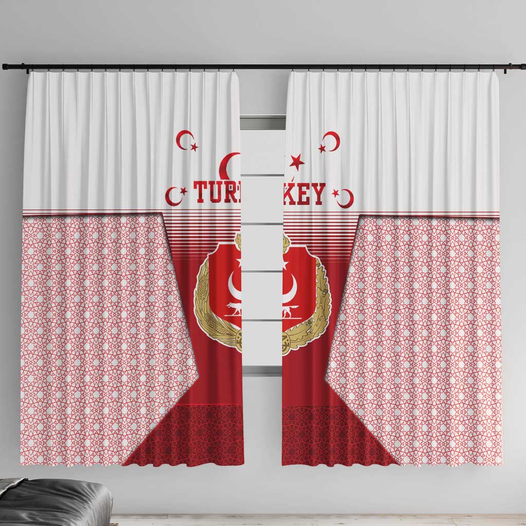Turkey National Emblem and Cartoon Turkey Bird Window Curtain with Red and White Gradient Design