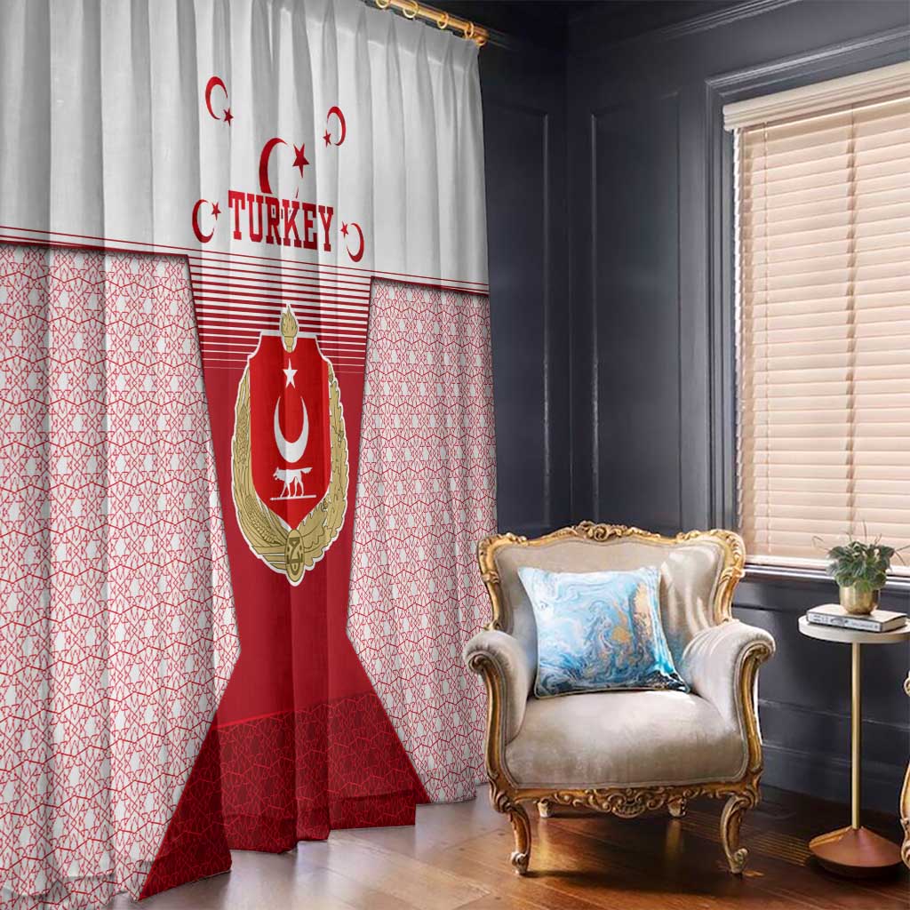 Turkey National Emblem and Cartoon Turkey Bird Window Curtain with Red and White Gradient Design