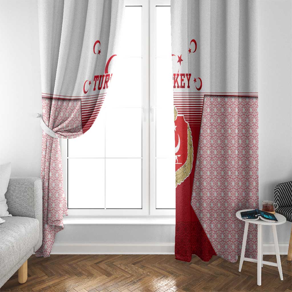 Turkey National Emblem and Cartoon Turkey Bird Window Curtain with Red and White Gradient Design