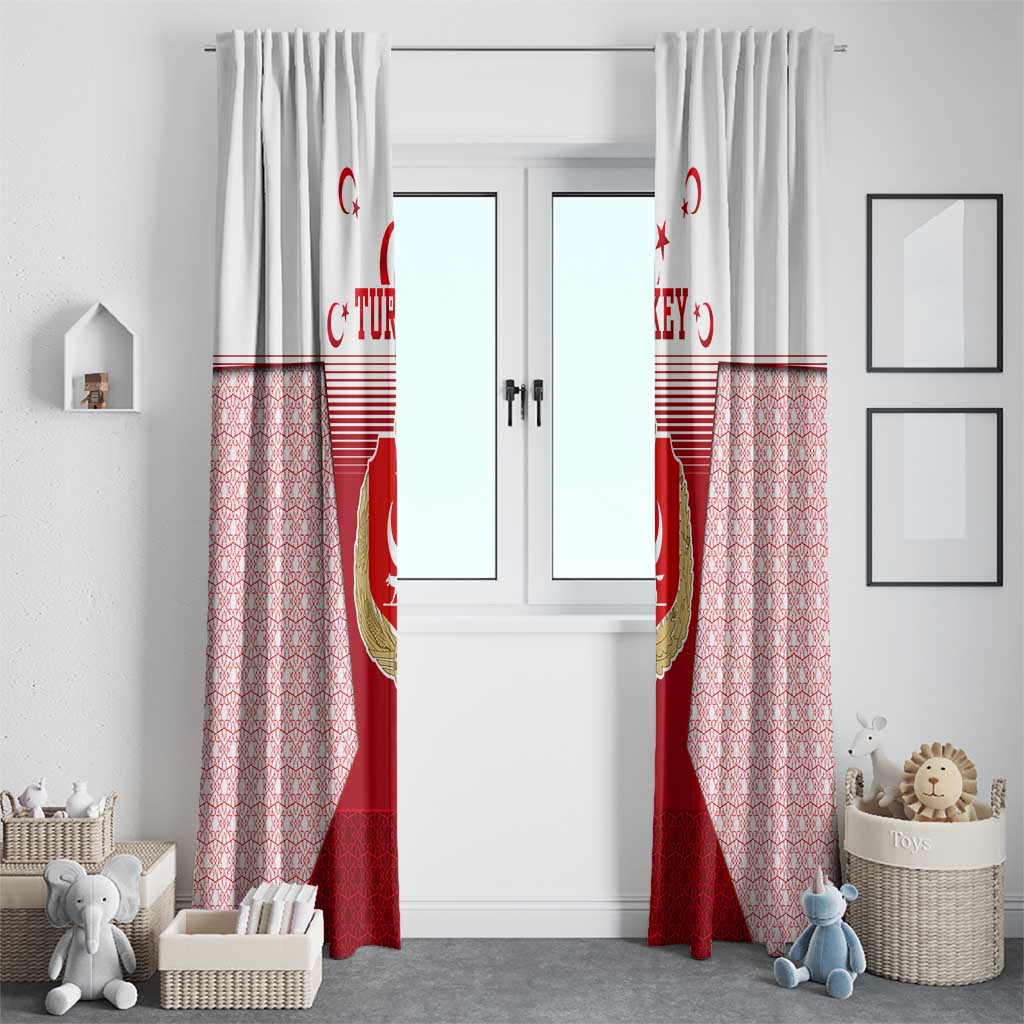 Turkey National Emblem and Cartoon Turkey Bird Window Curtain with Red and White Gradient Design