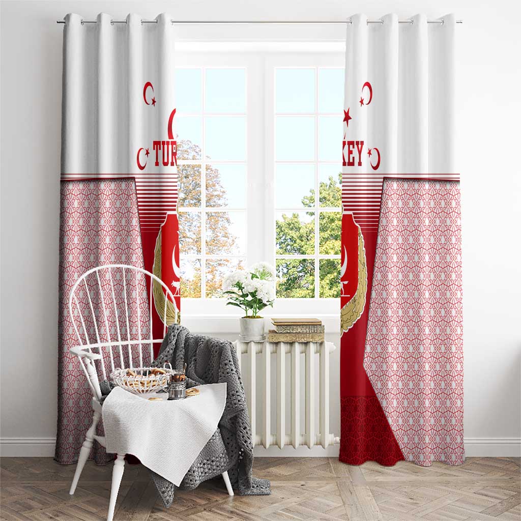 Turkey National Emblem and Cartoon Turkey Bird Window Curtain with Red and White Gradient Design