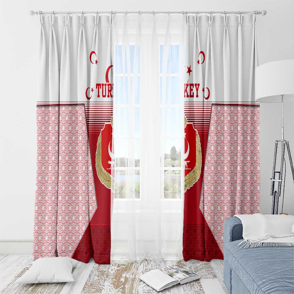 Turkey National Emblem and Cartoon Turkey Bird Window Curtain with Red and White Gradient Design