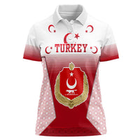 Turkey National Emblem and Cartoon Turkey Bird Women Polo Shirt with Red and White Gradient Design