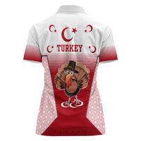 Turkey National Emblem and Cartoon Turkey Bird Women Polo Shirt with Red and White Gradient Design