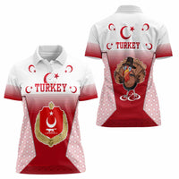 Turkey National Emblem and Cartoon Turkey Bird Women Polo Shirt with Red and White Gradient Design