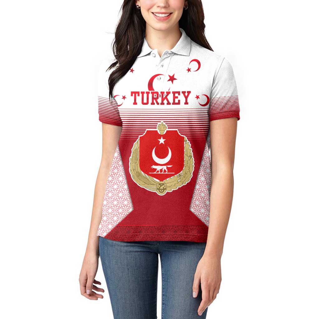 Turkey National Emblem and Cartoon Turkey Bird Women Polo Shirt with Red and White Gradient Design