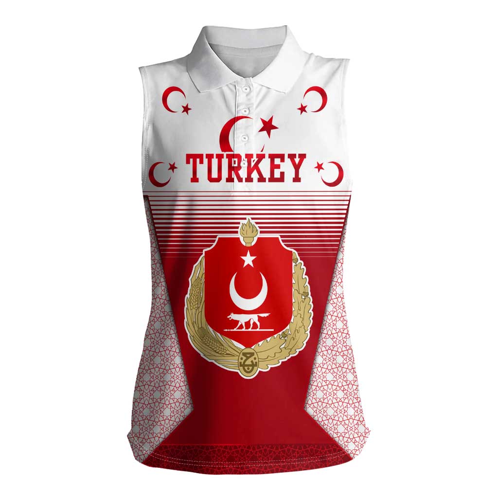 Turkey National Emblem and Cartoon Turkey Bird Women Sleeveless Polo Shirt with Red and White Gradient Design
