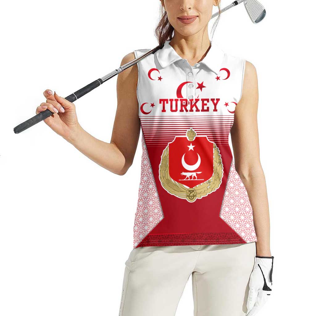 Turkey National Emblem and Cartoon Turkey Bird Women Sleeveless Polo Shirt with Red and White Gradient Design