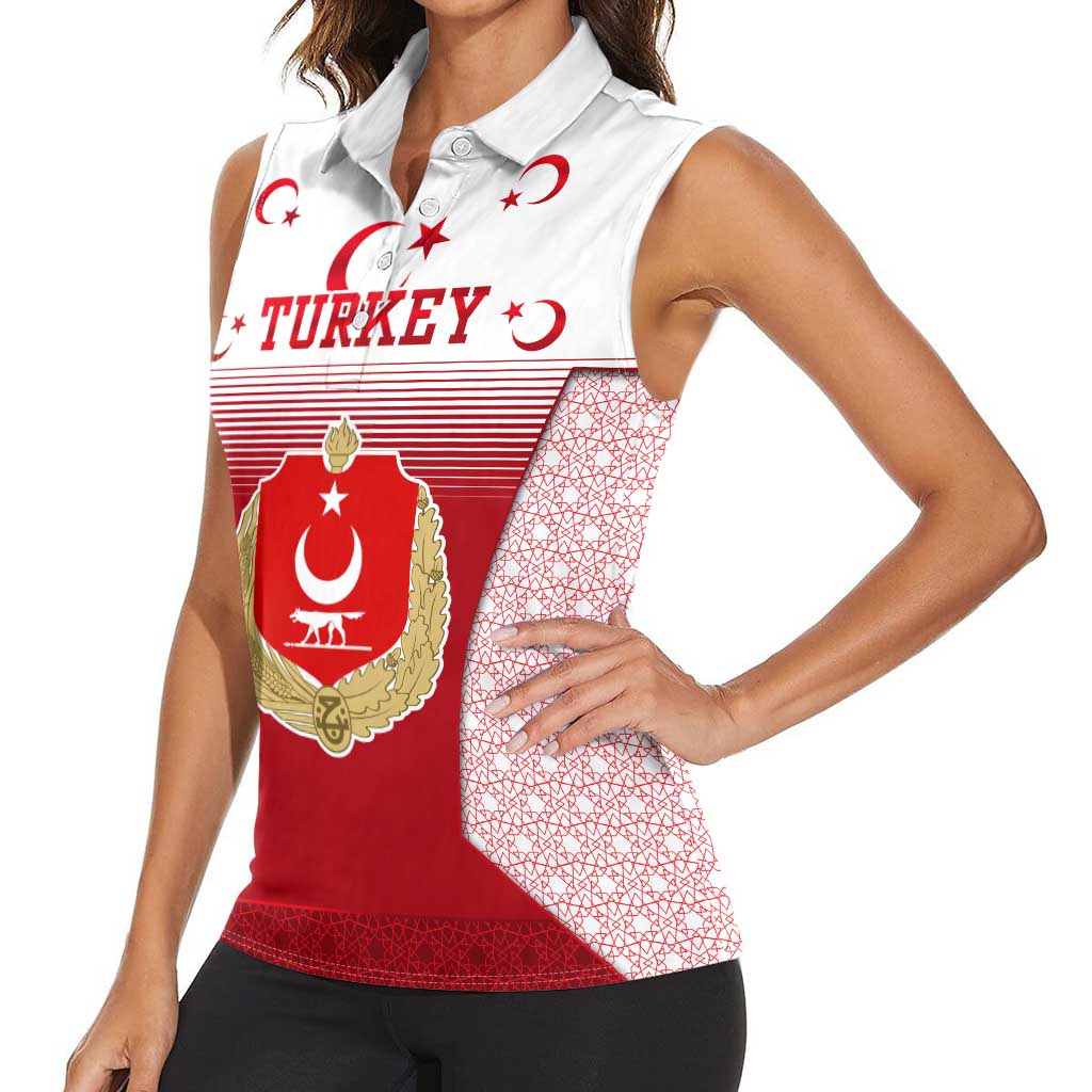 Turkey National Emblem and Cartoon Turkey Bird Women Sleeveless Polo Shirt with Red and White Gradient Design