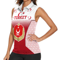 Turkey National Emblem and Cartoon Turkey Bird Women Sleeveless Polo Shirt with Red and White Gradient Design