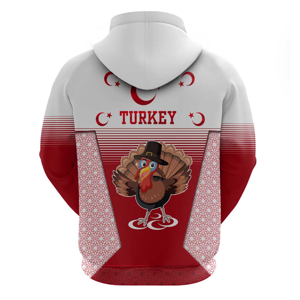 Turkey National Emblem and Cartoon Turkey Bird Zip Hoodie with Red and White Gradient Design