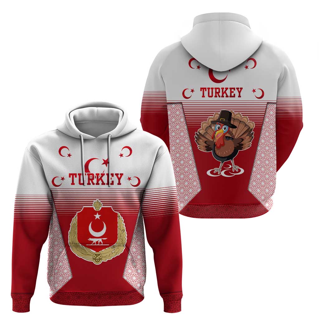 Turkey National Emblem and Cartoon Turkey Bird Zip Hoodie with Red and White Gradient Design