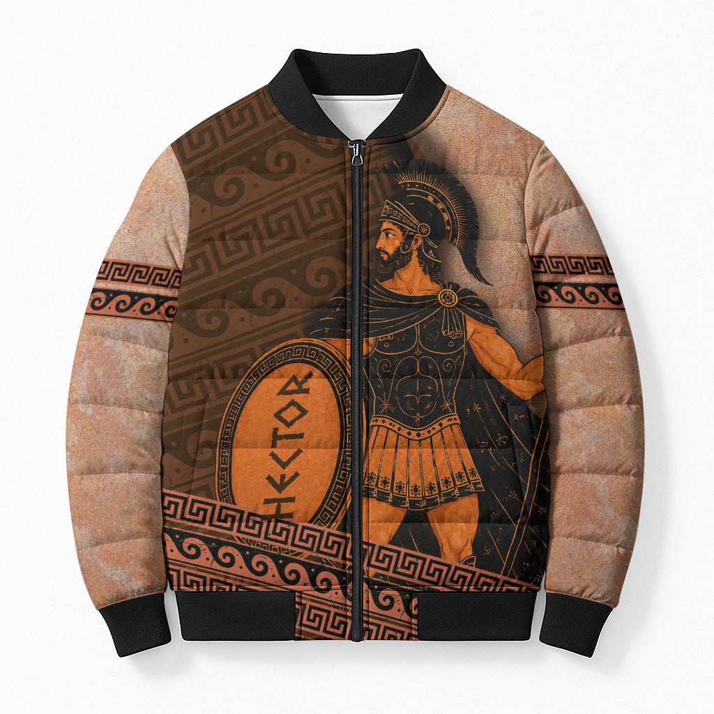 Hector Of Troy Bomber Puffer Jacket Ancient Greek Mythology Pottery Trojan Warrior