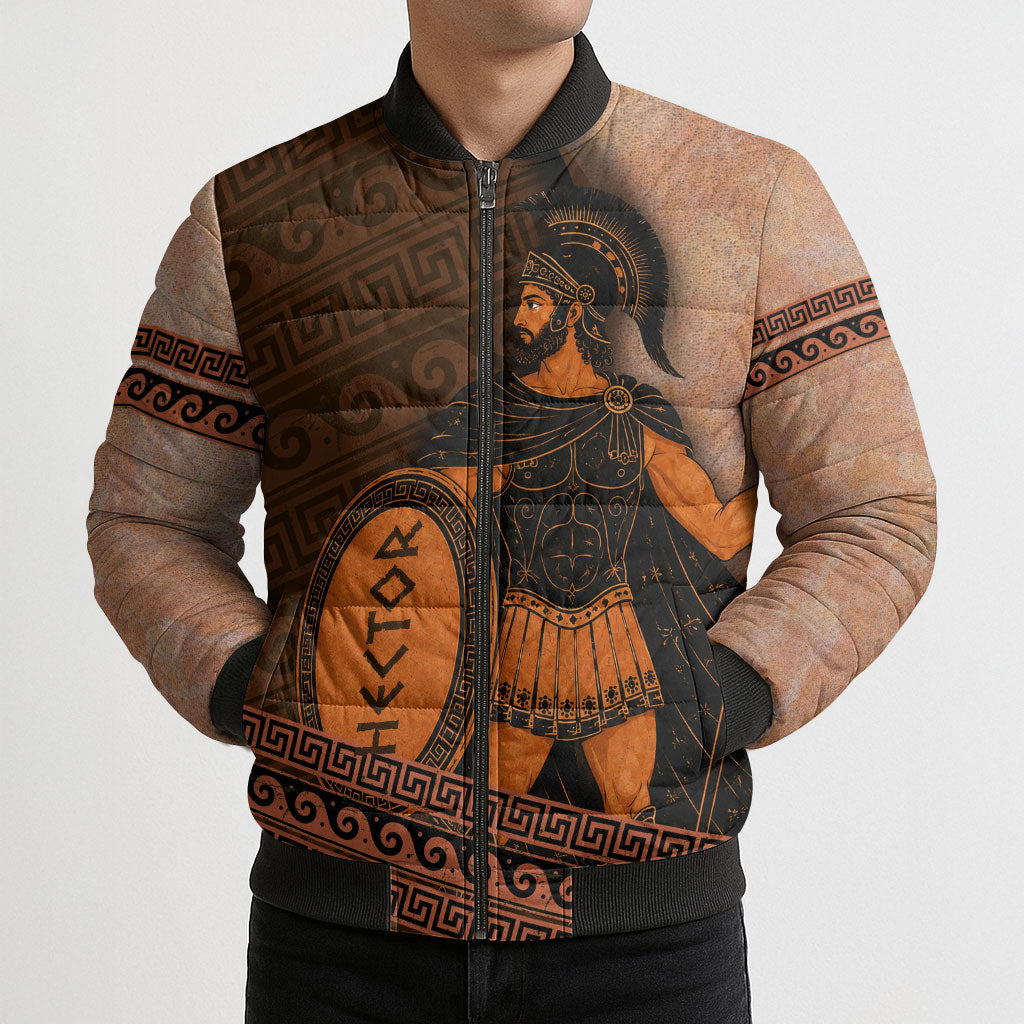 Hector Of Troy Bomber Puffer Jacket Ancient Greek Mythology Pottery Trojan Warrior