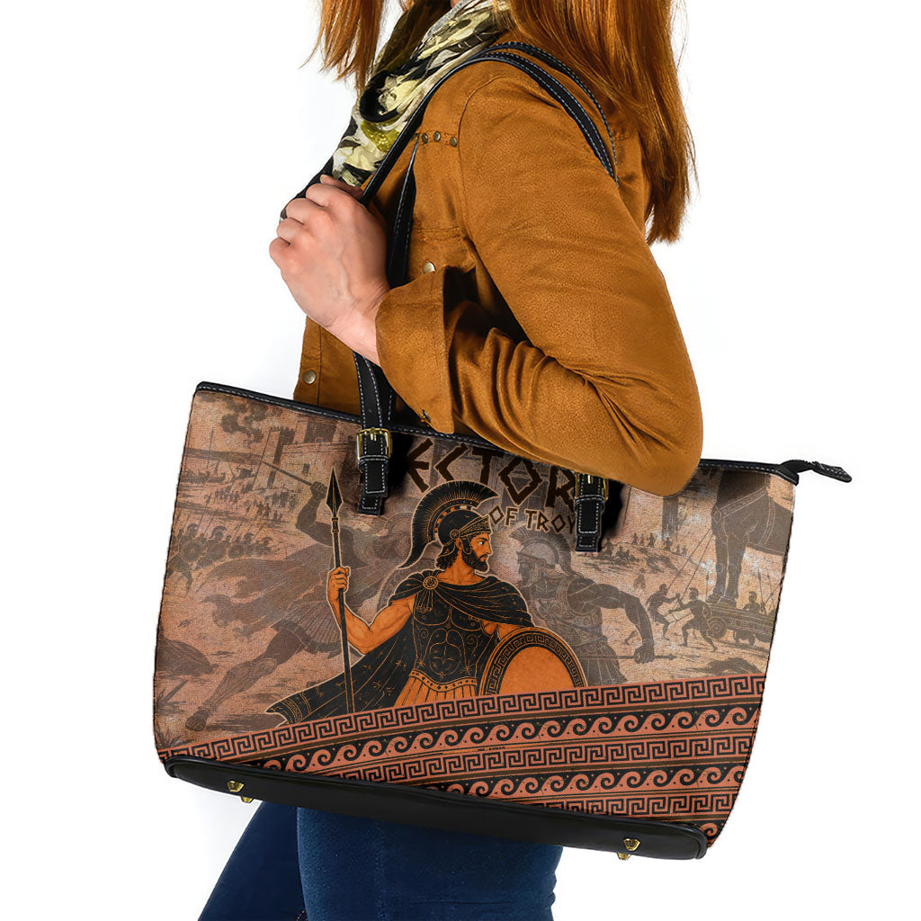 Hector Of Troy Leather Tote Bag Ancient Greek Mythology Pottery Trojan Warrior