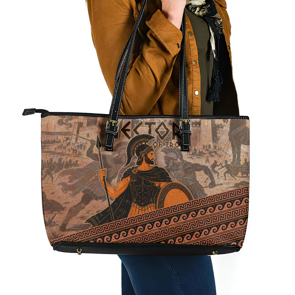 Hector Of Troy Leather Tote Bag Ancient Greek Mythology Pottery Trojan Warrior