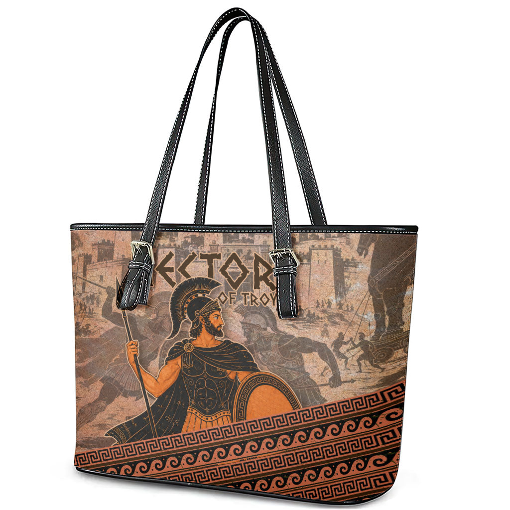 Hector Of Troy Leather Tote Bag Ancient Greek Mythology Pottery Trojan Warrior