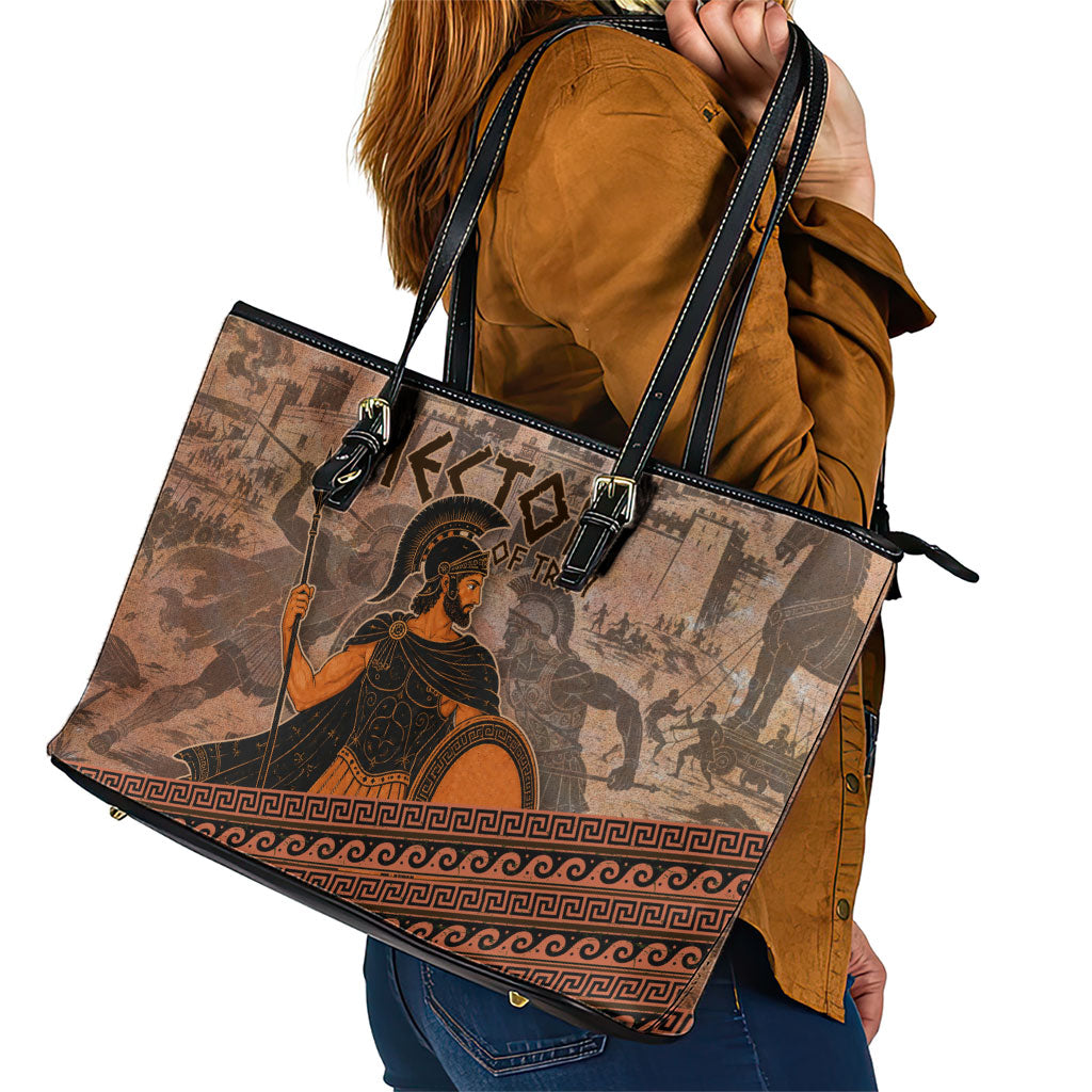 Hector Of Troy Leather Tote Bag Ancient Greek Mythology Pottery Trojan Warrior