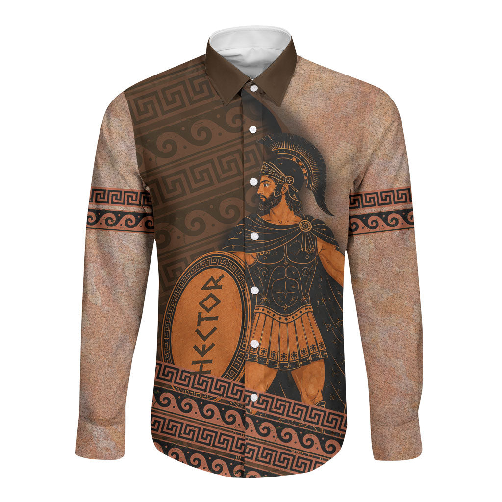 Hector Of Troy Long Sleeve Button Shirt Ancient Greek Mythology Pottery Trojan Warrior