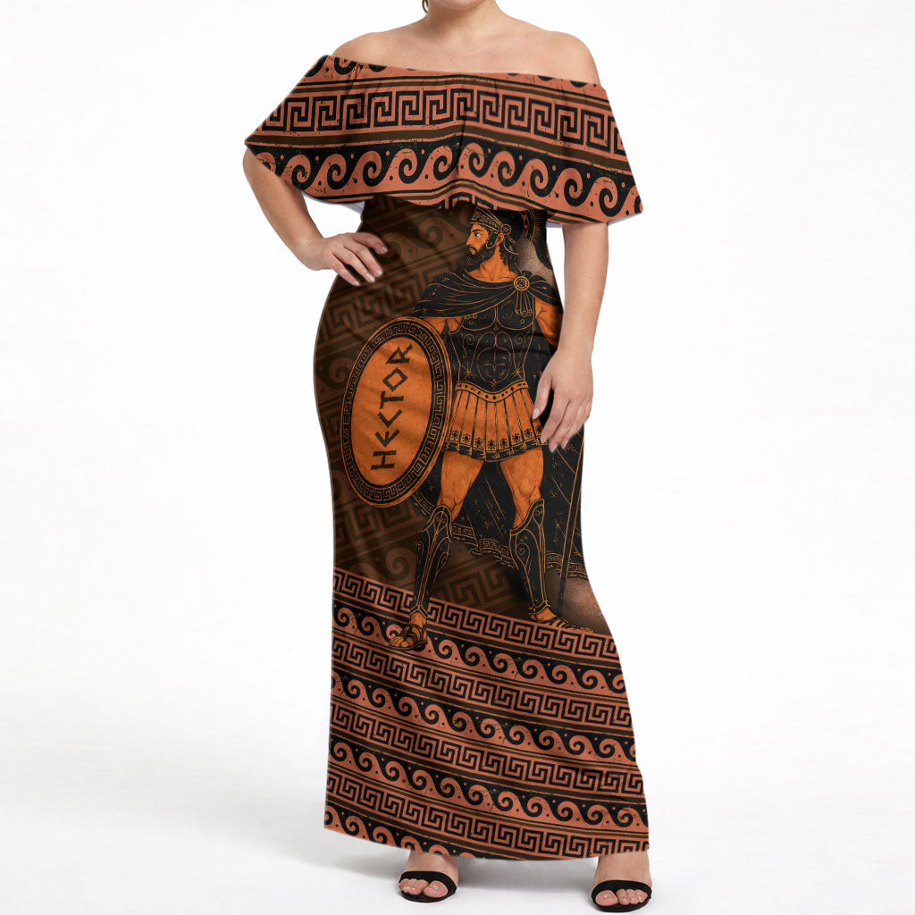 Hector Of Troy Off Shoulder Maxi Dress Ancient Greek Mythology Pottery Trojan Warrior