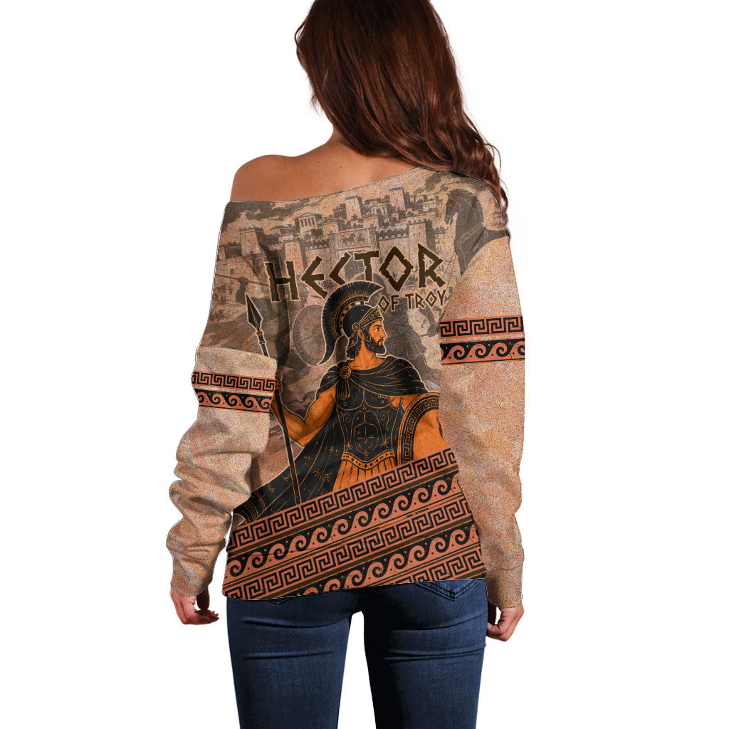Hector Of Troy Off Shoulder Sweater Ancient Greek Mythology Pottery Trojan Warrior