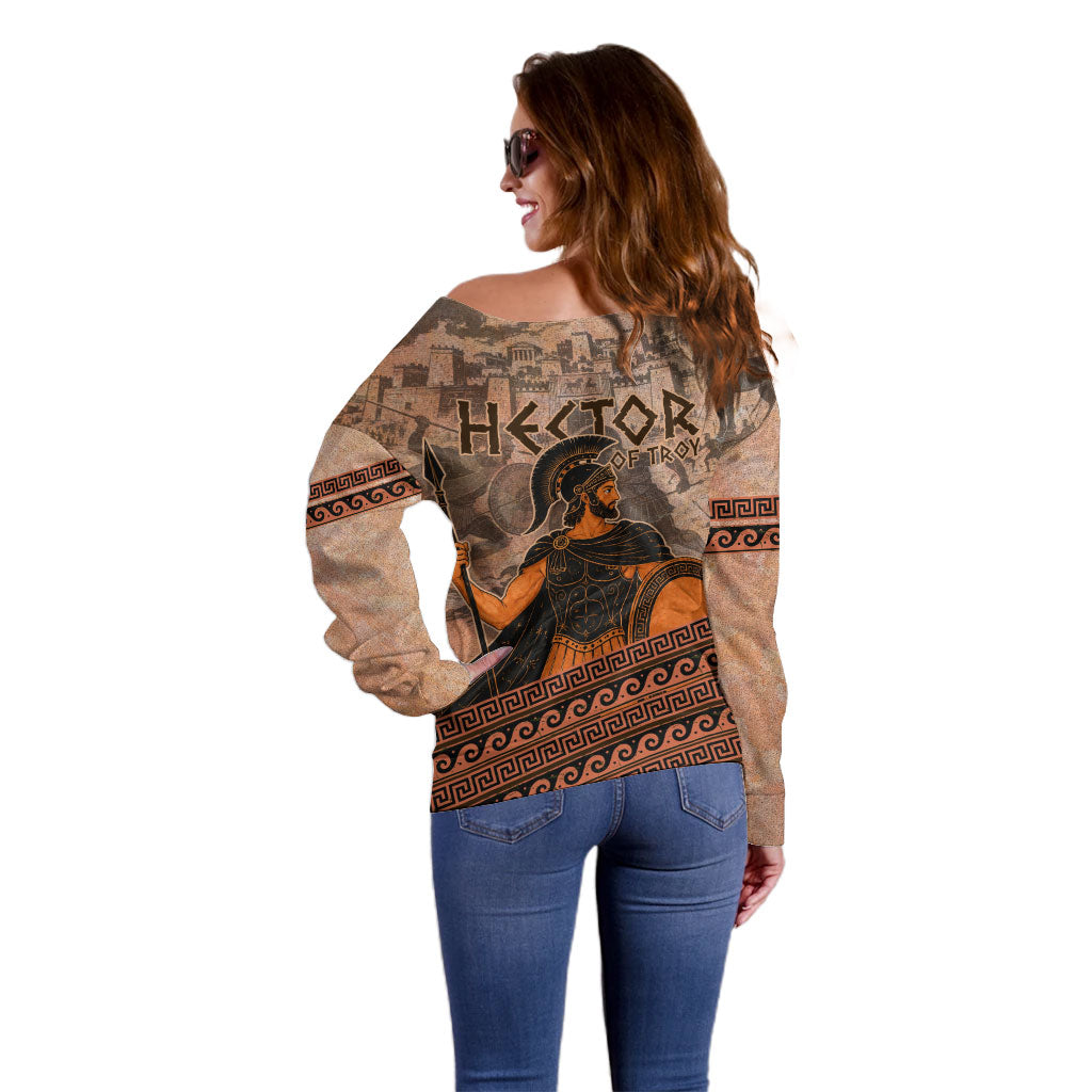 Hector Of Troy Off Shoulder Sweater Ancient Greek Mythology Pottery Trojan Warrior