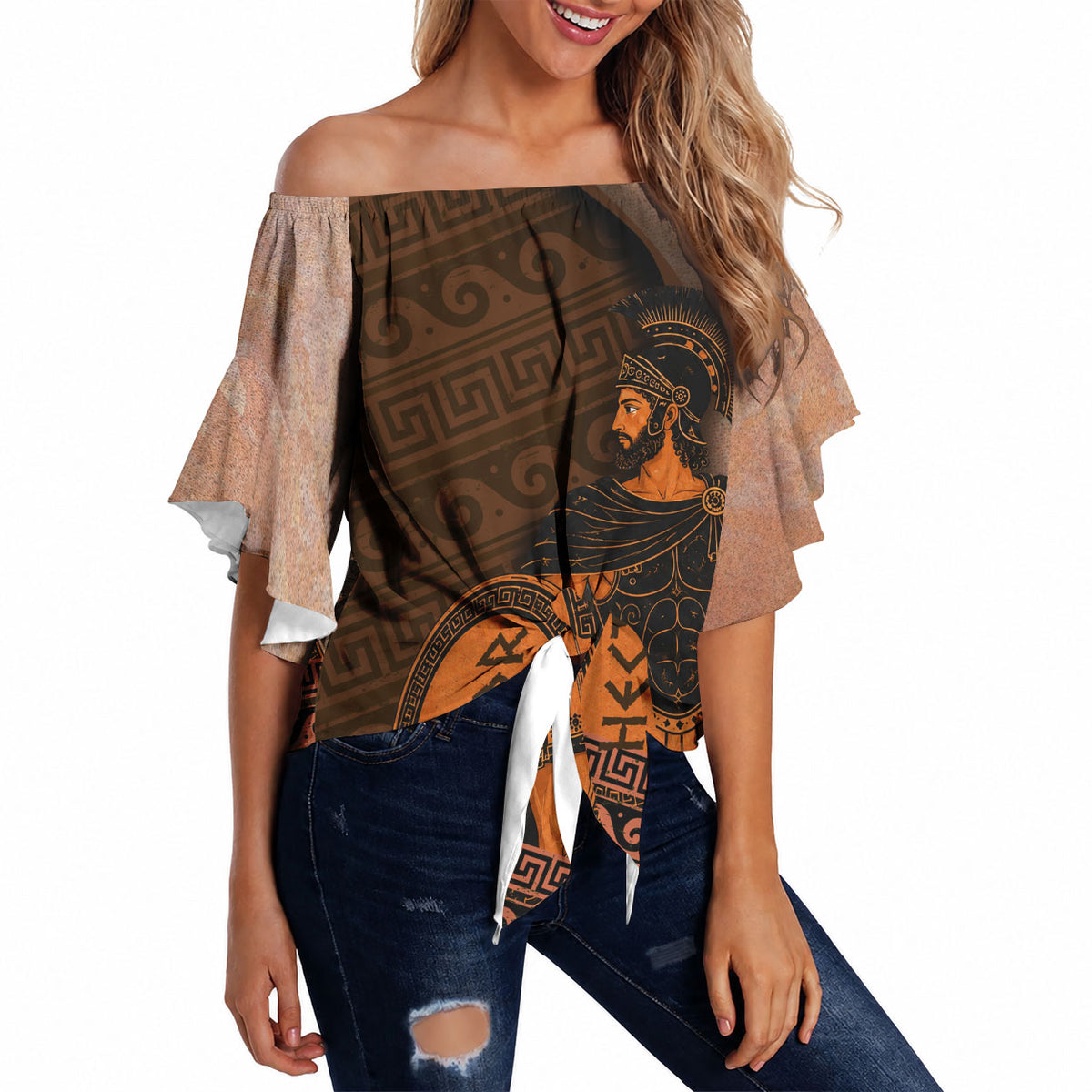 Hector Of Troy Off Shoulder Wrap Waist Top Ancient Greek Mythology Pottery Trojan Warrior