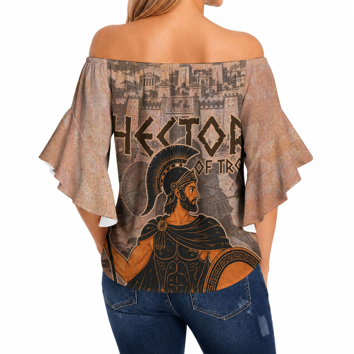 Hector Of Troy Off Shoulder Wrap Waist Top Ancient Greek Mythology Pottery Trojan Warrior