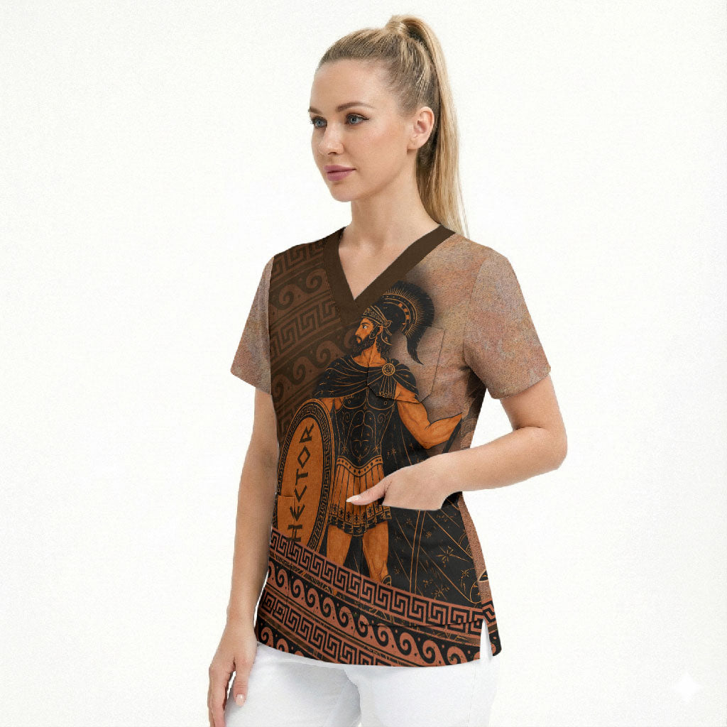 Hector Of Troy Scrub Top Ancient Greek Mythology Pottery Trojan Warrior