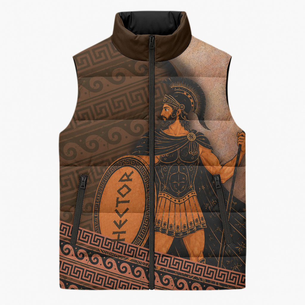 Hector Of Troy Sleeveless Puffer Jacket Ancient Greek Mythology Pottery Trojan Warrior