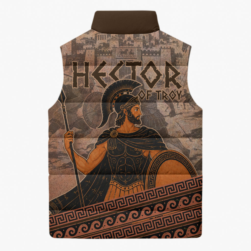 Hector Of Troy Sleeveless Puffer Jacket Ancient Greek Mythology Pottery Trojan Warrior