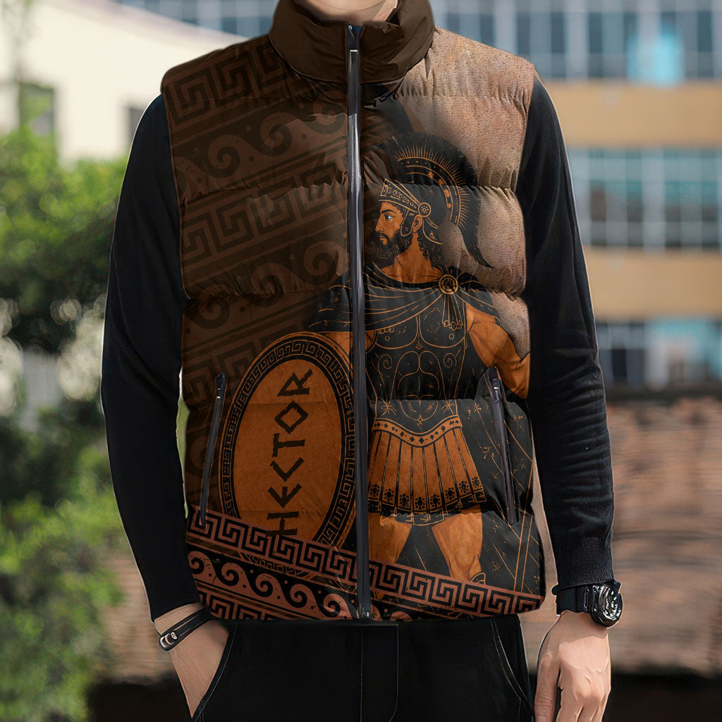 Hector Of Troy Sleeveless Puffer Jacket Ancient Greek Mythology Pottery Trojan Warrior