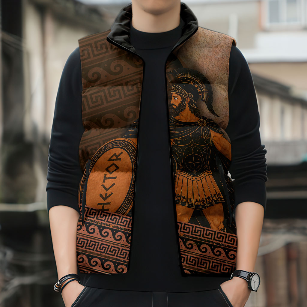 Hector Of Troy Sleeveless Puffer Jacket Ancient Greek Mythology Pottery Trojan Warrior