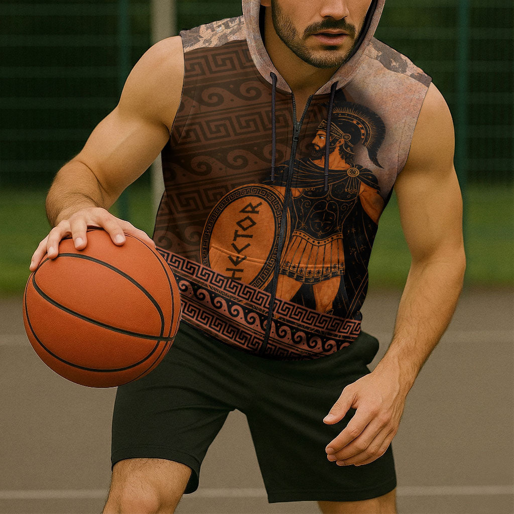 Hector Of Troy Sleeveless Zip Hoodie Ancient Greek Mythology Pottery Trojan Warrior