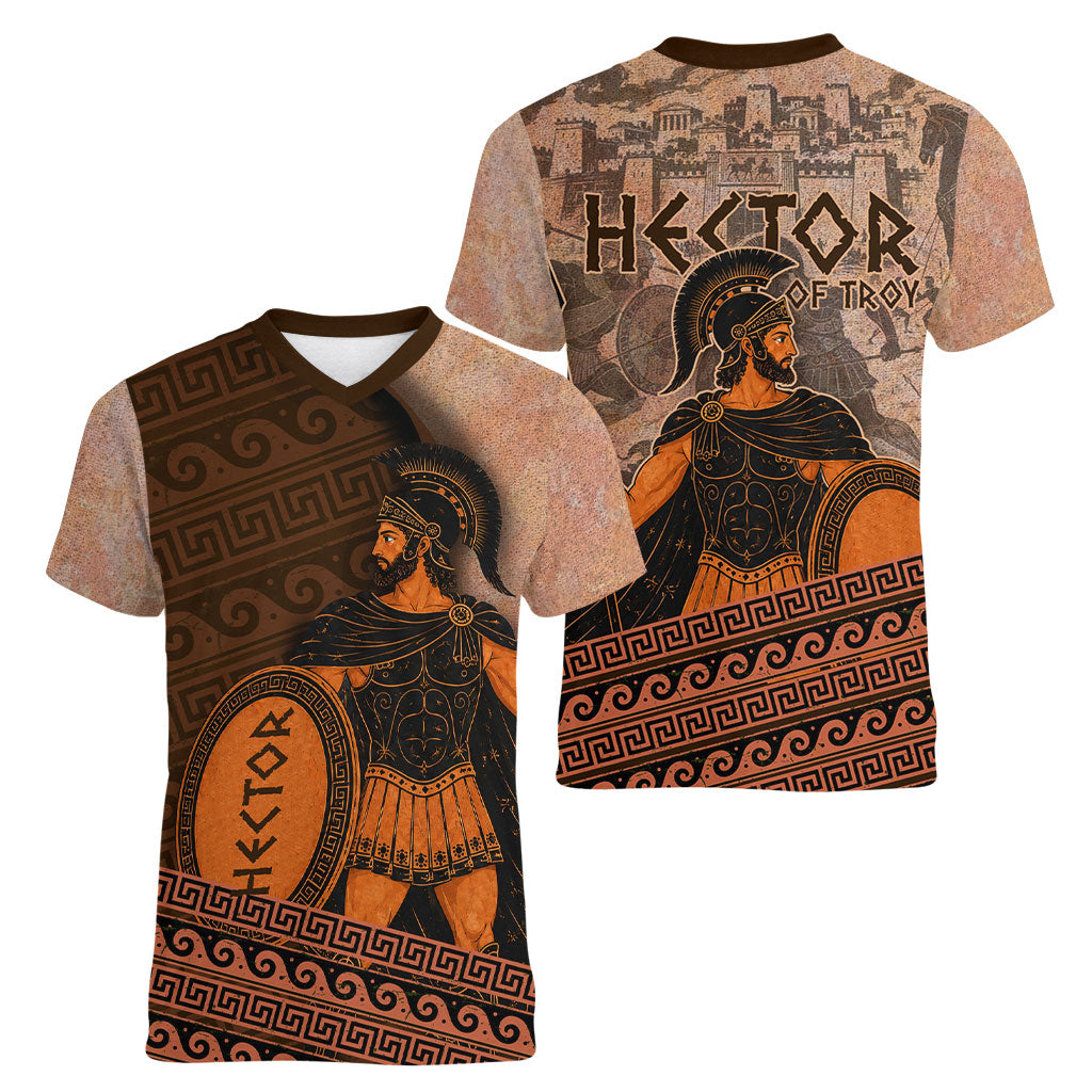Hector Of Troy Women V-Neck T-Shirt Ancient Greek Mythology Pottery Trojan Warrior