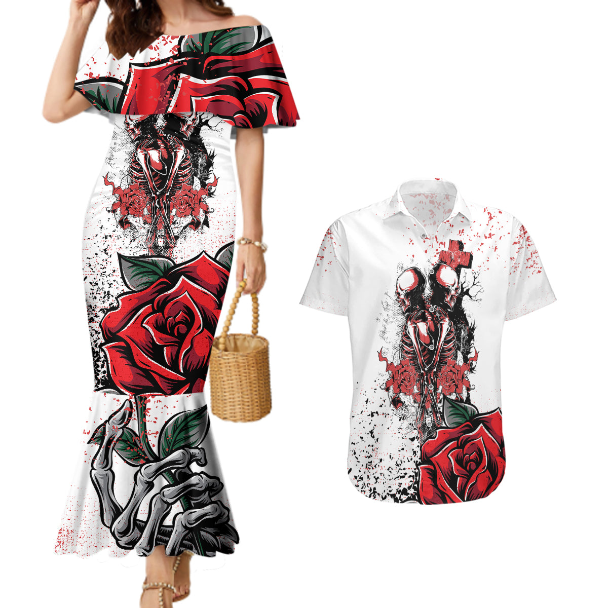 Skeleton Love Couples Matching Mermaid Dress and Hawaiian Shirt Til Death Do Us Apart - Wonder Print Shop