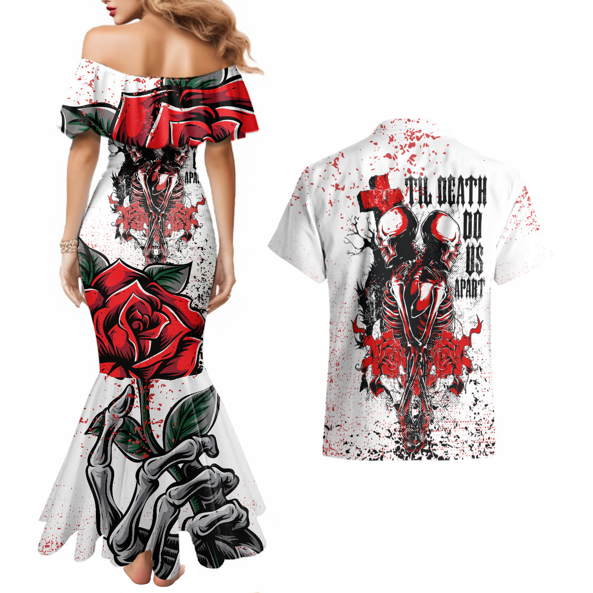 Skeleton Love Couples Matching Mermaid Dress and Hawaiian Shirt Til Death Do Us Apart - Wonder Print Shop