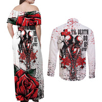 Skeleton Love Couples Matching Off Shoulder Maxi Dress and Long Sleeve Button Shirts Til Death Do Us Apart - Wonder Print Shop