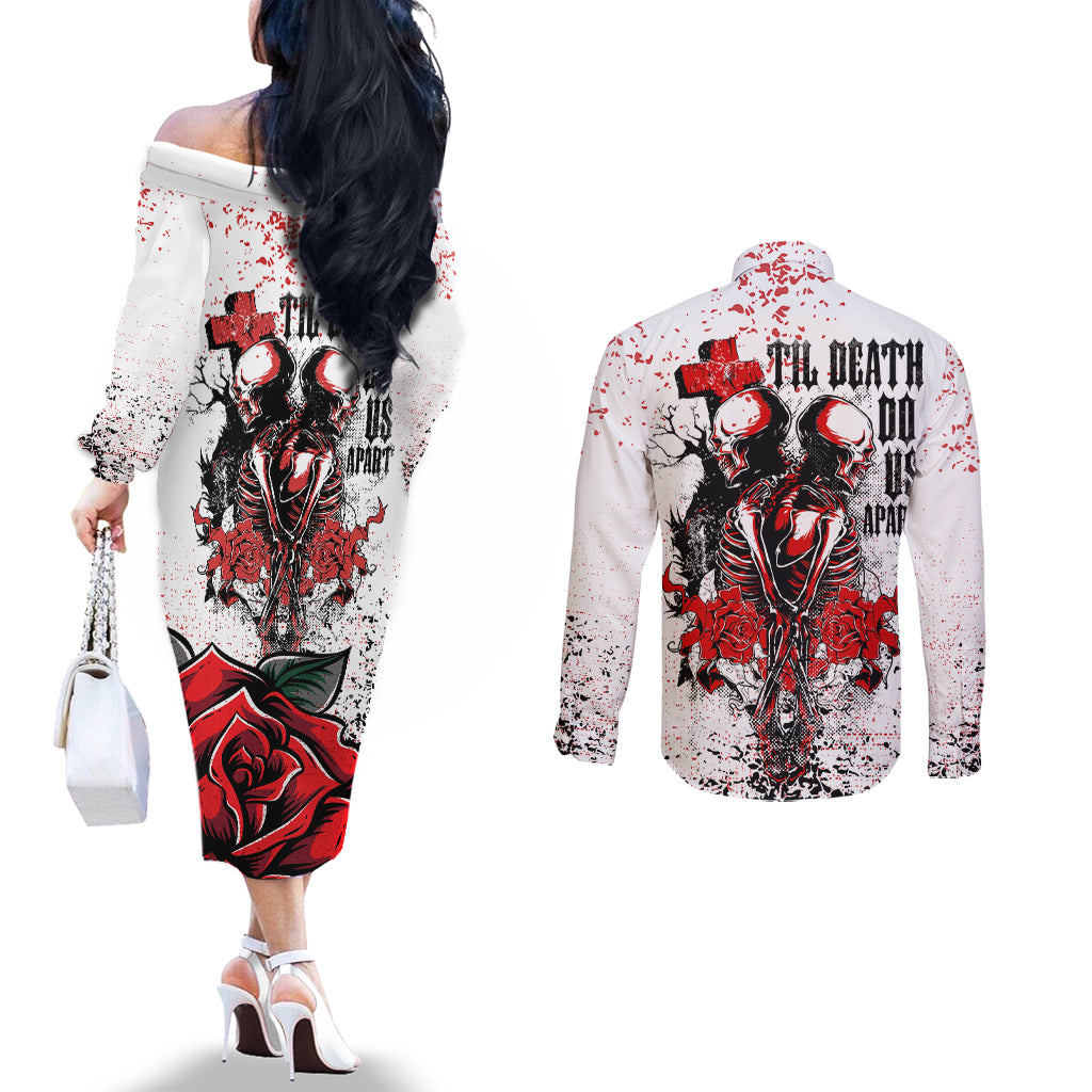 skeleton-love-couples-matching-off-the-shoulder-long-sleeve-dress-and-long-sleeve-button-shirts-til-death-do-us-apart