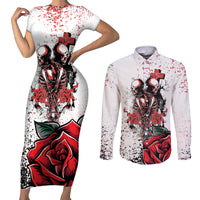 Skeleton Love Couples Matching Short Sleeve Bodycon Dress and Long Sleeve Button Shirts Til Death Do Us Apart - Wonder Print Shop