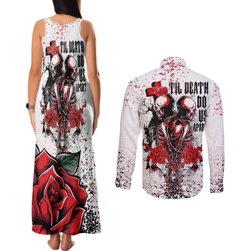 Skeleton Love Couples Matching Tank Maxi Dress and Long Sleeve Button Shirts Til Death Do Us Apart - Wonder Print Shop