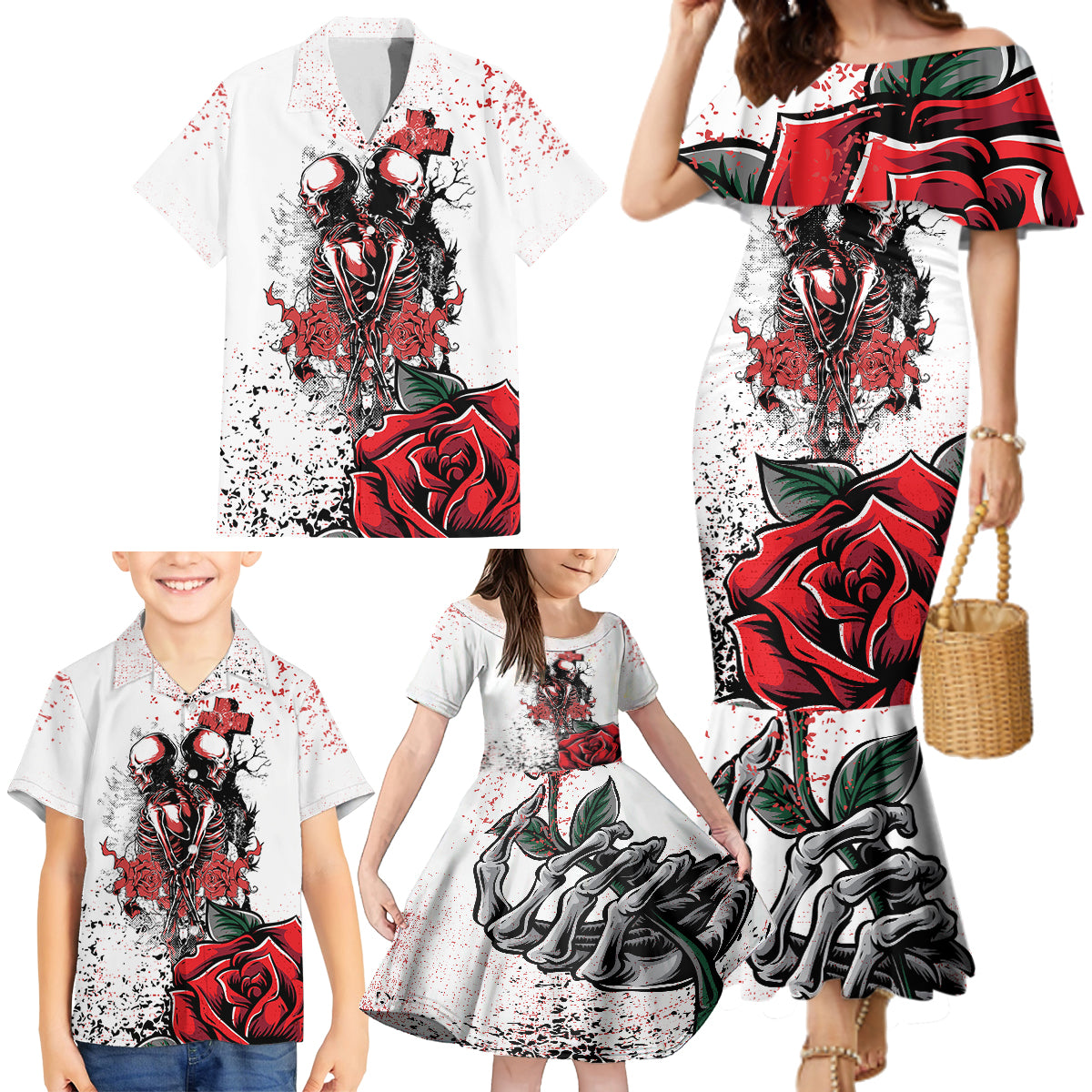 Skeleton Love Family Matching Mermaid Dress and Hawaiian Shirt Til Death Do Us Apart - Wonder Print Shop