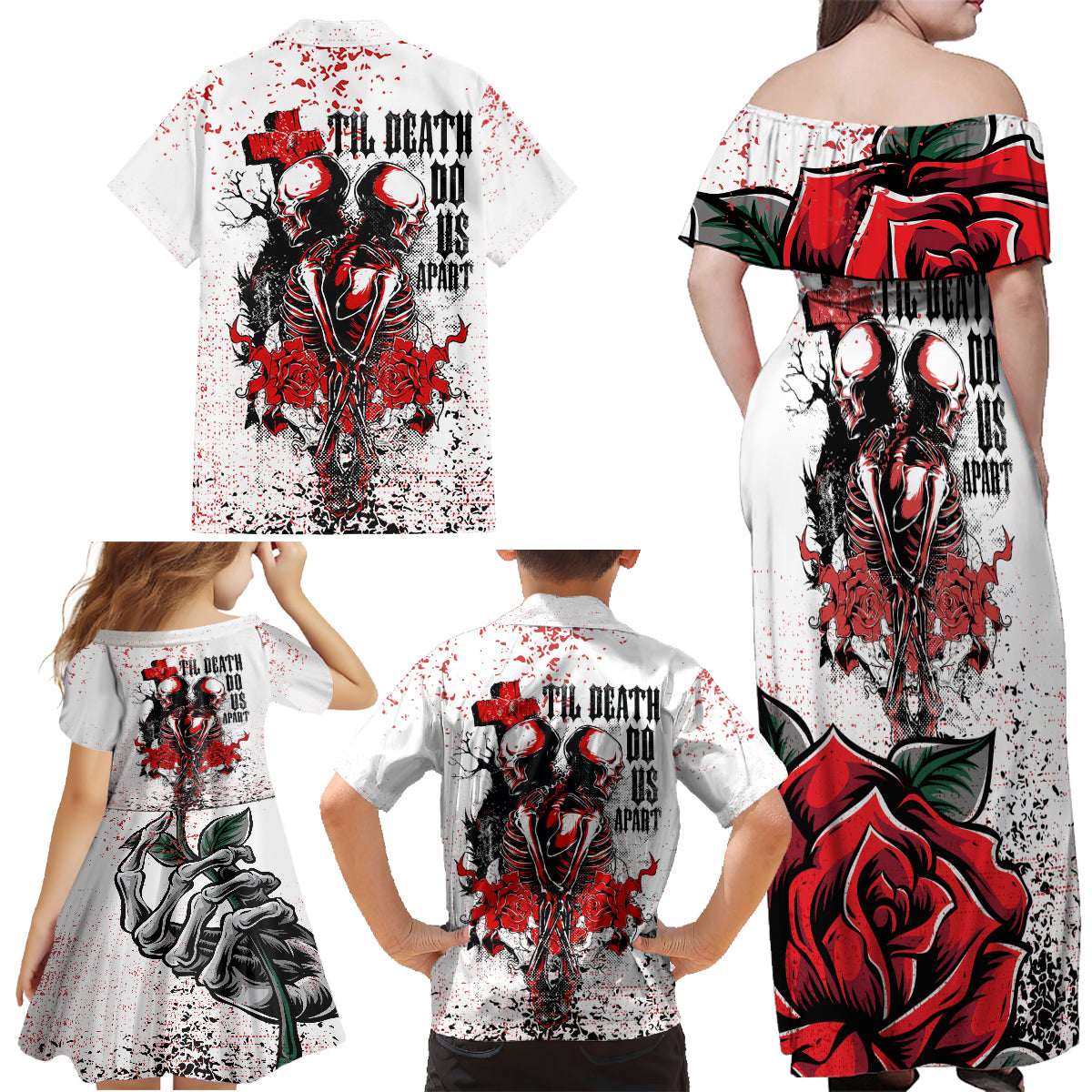 Skeleton Love Family Matching Off Shoulder Maxi Dress and Hawaiian Shirt Til Death Do Us Apart - Wonder Print Shop
