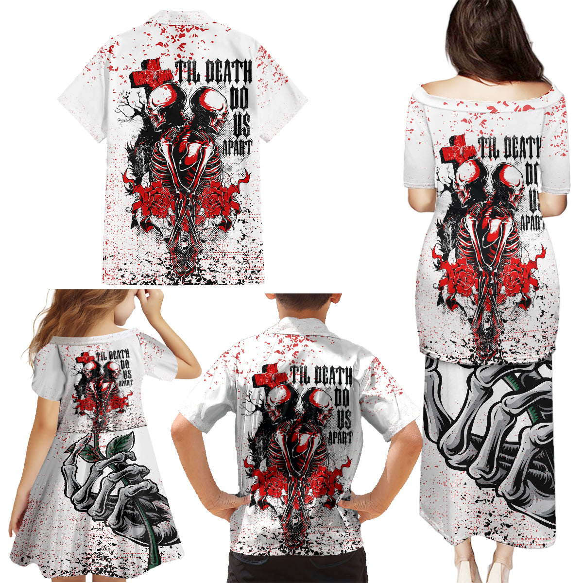 Skeleton Love Family Matching Puletasi Dress and Hawaiian Shirt Til Death Do Us Apart - Wonder Print Shop