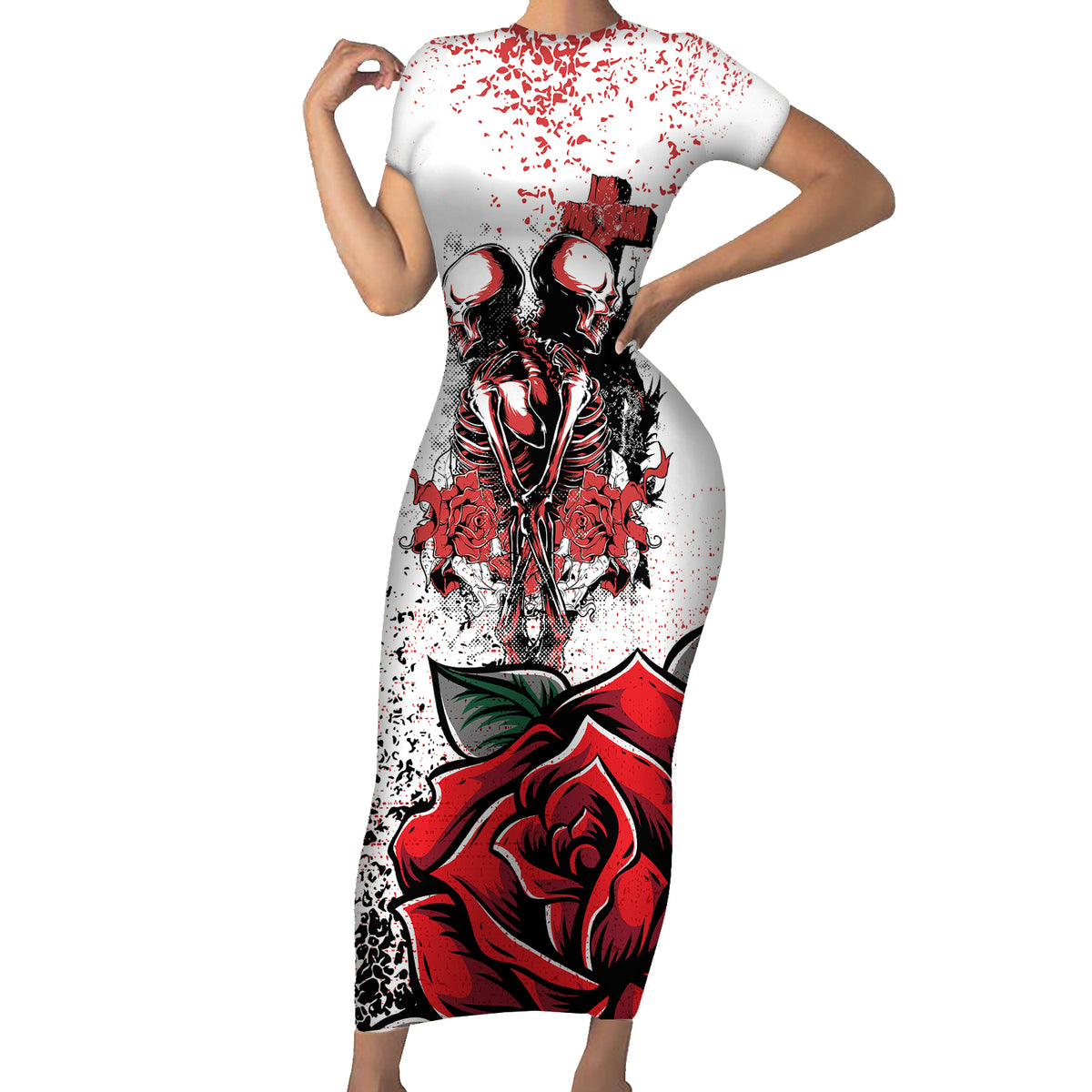 Skeleton Love Family Matching Short Sleeve Bodycon Dress and Hawaiian Shirt Til Death Do Us Apart - Wonder Print Shop