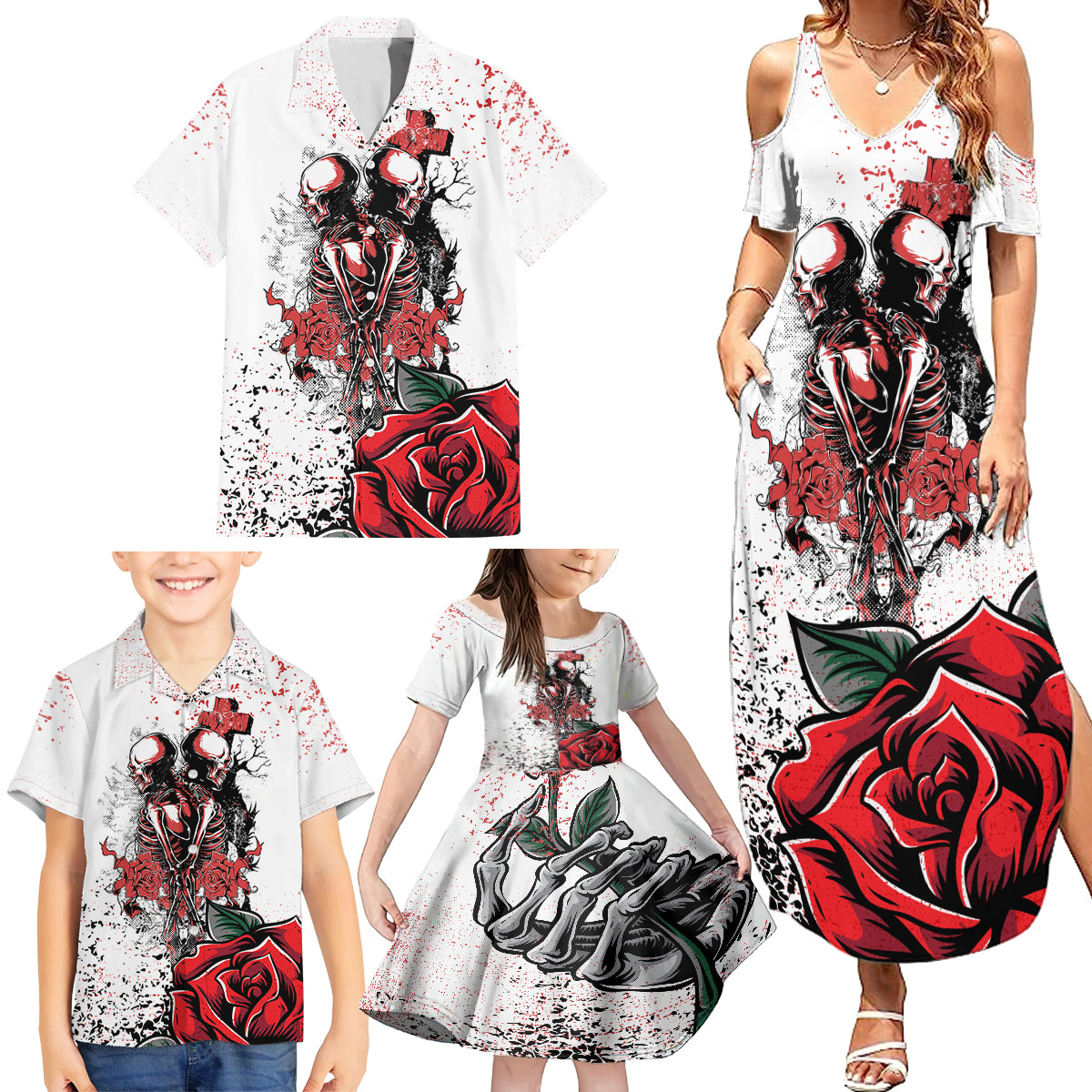 Skeleton Love Family Matching Summer Maxi Dress and Hawaiian Shirt Til Death Do Us Apart - Wonder Print Shop