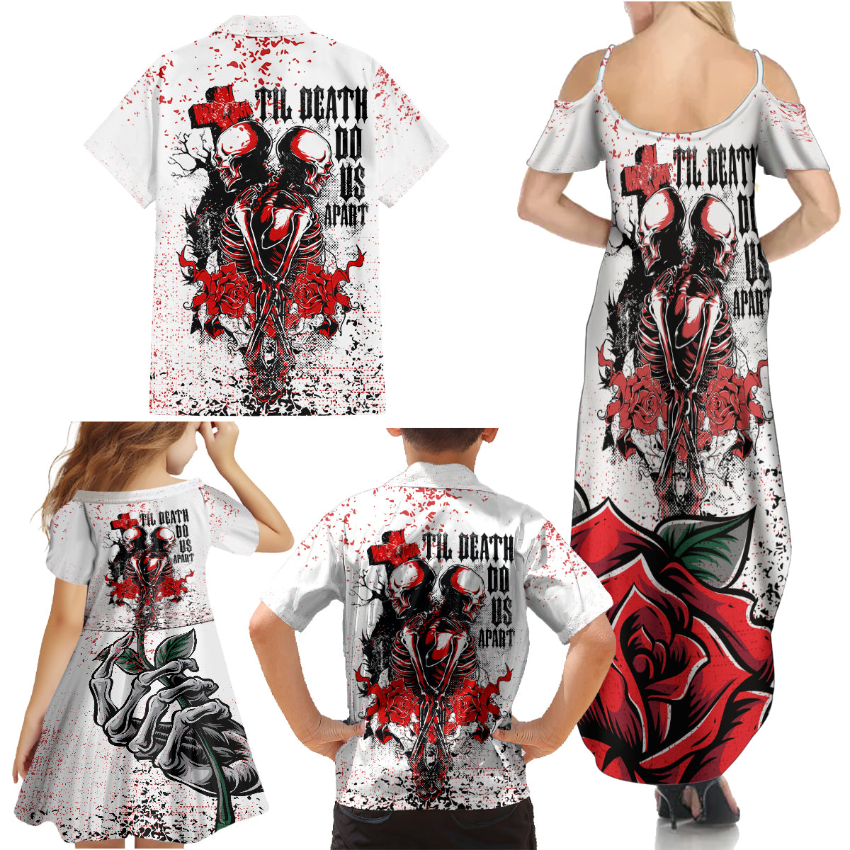 Skeleton Love Family Matching Summer Maxi Dress and Hawaiian Shirt Til Death Do Us Apart - Wonder Print Shop
