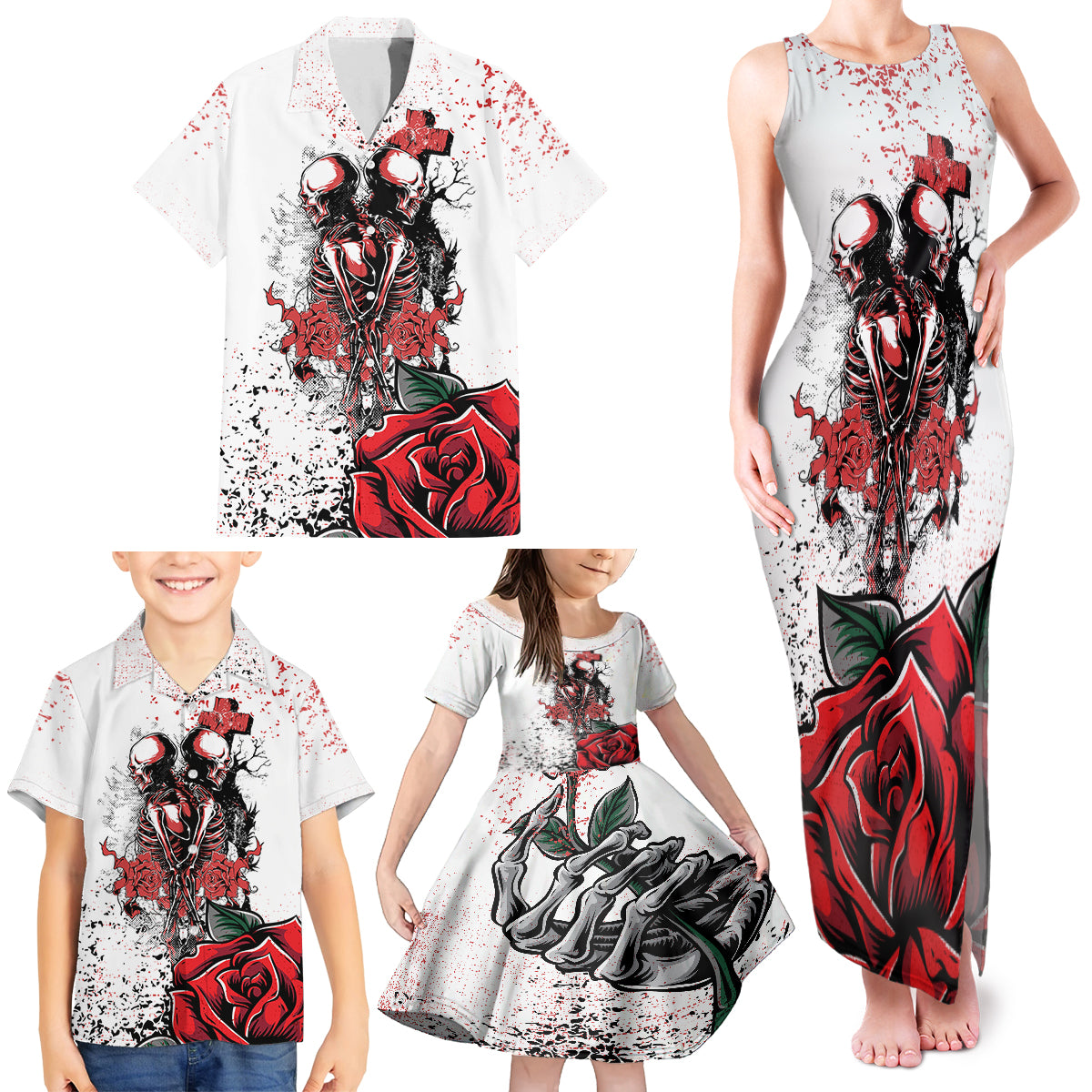 Skeleton Love Family Matching Tank Maxi Dress and Hawaiian Shirt Til Death Do Us Apart - Wonder Print Shop
